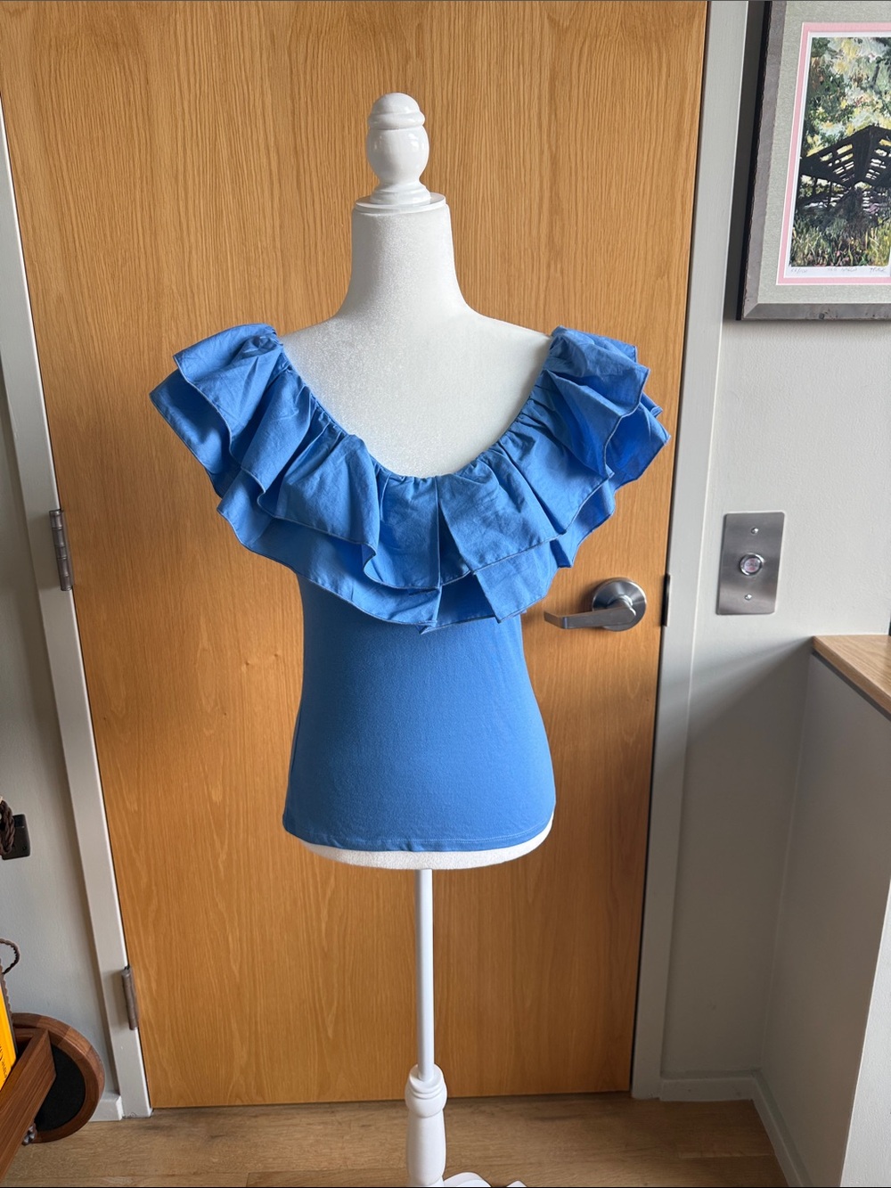 Blue Ruffle Off-Shoulder Women's Blouse